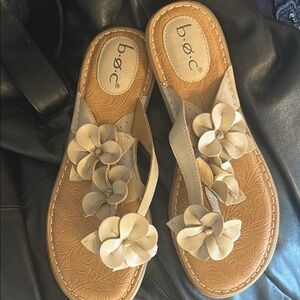 b.o.c. Tan Floral Sandals with Decorative Flowers